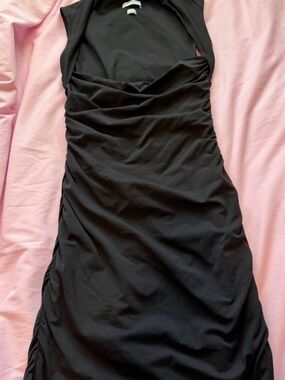 Aritzia Black Ruched Mini Dress florish dress